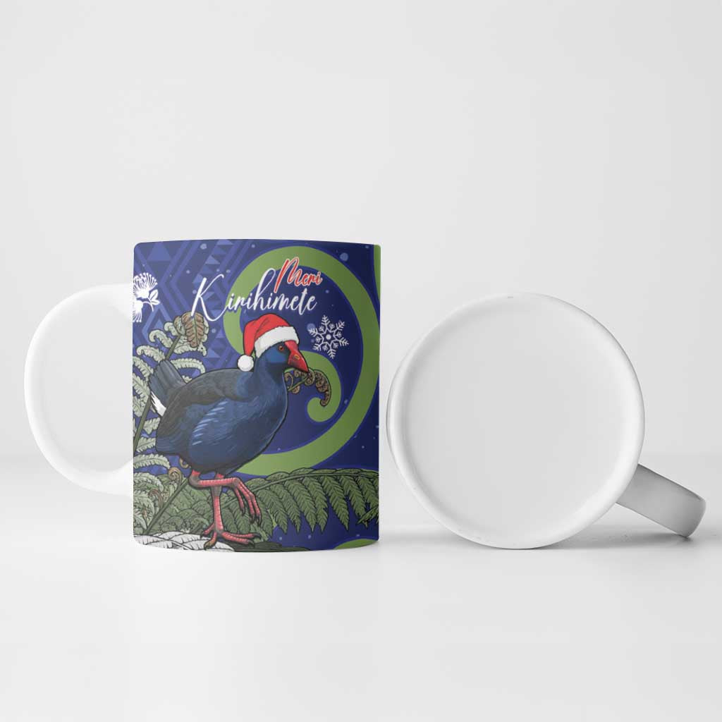 Personalized New Zealand Pukeko Christmas Ceramic Mug Meri Kirihimete Taniko Ponga Koru Blue LT14 - Polynesian Pride