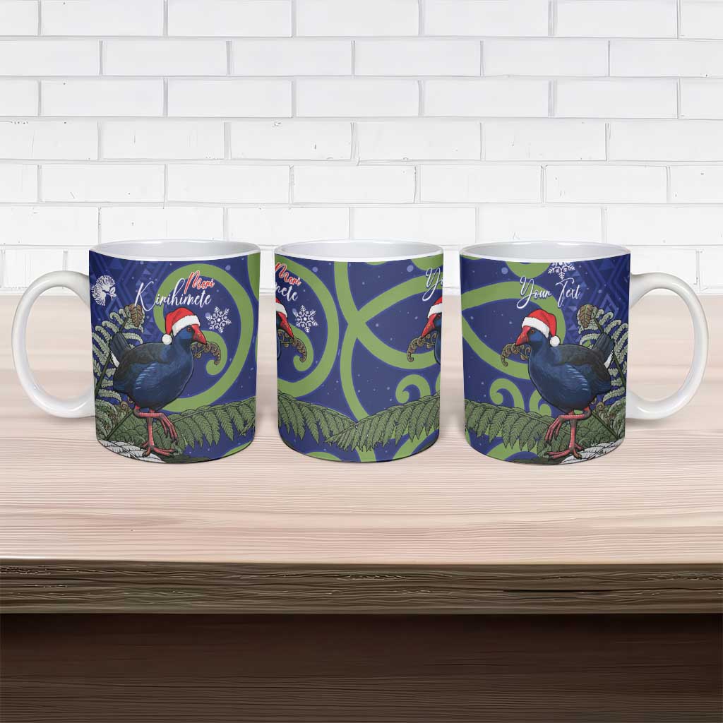 Personalized New Zealand Pukeko Christmas Ceramic Mug Meri Kirihimete Taniko Ponga Koru Blue LT14 - Polynesian Pride