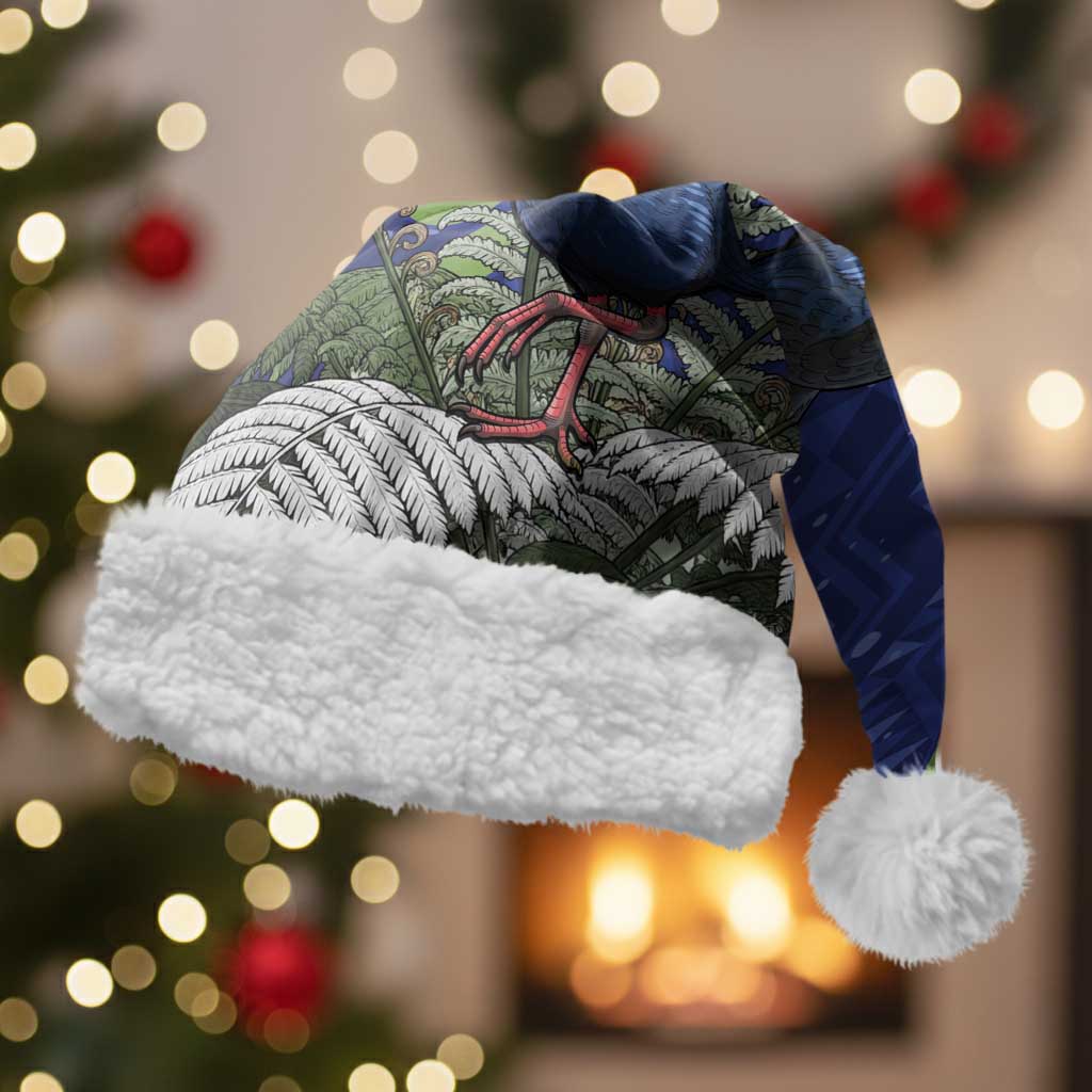 Personalized New Zealand Pukeko Christmas Santa Hat Meri Kirihimete Taniko Ponga Koru Blue LT14 With Fur Blue - Polynesian Pride