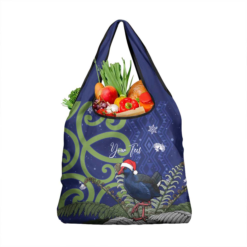 Personalized New Zealand Pukeko Christmas Grocery Bag Meri Kirihimete Taniko Ponga Koru Blue LT14 1-pack One Size Blue - Polynesian Pride