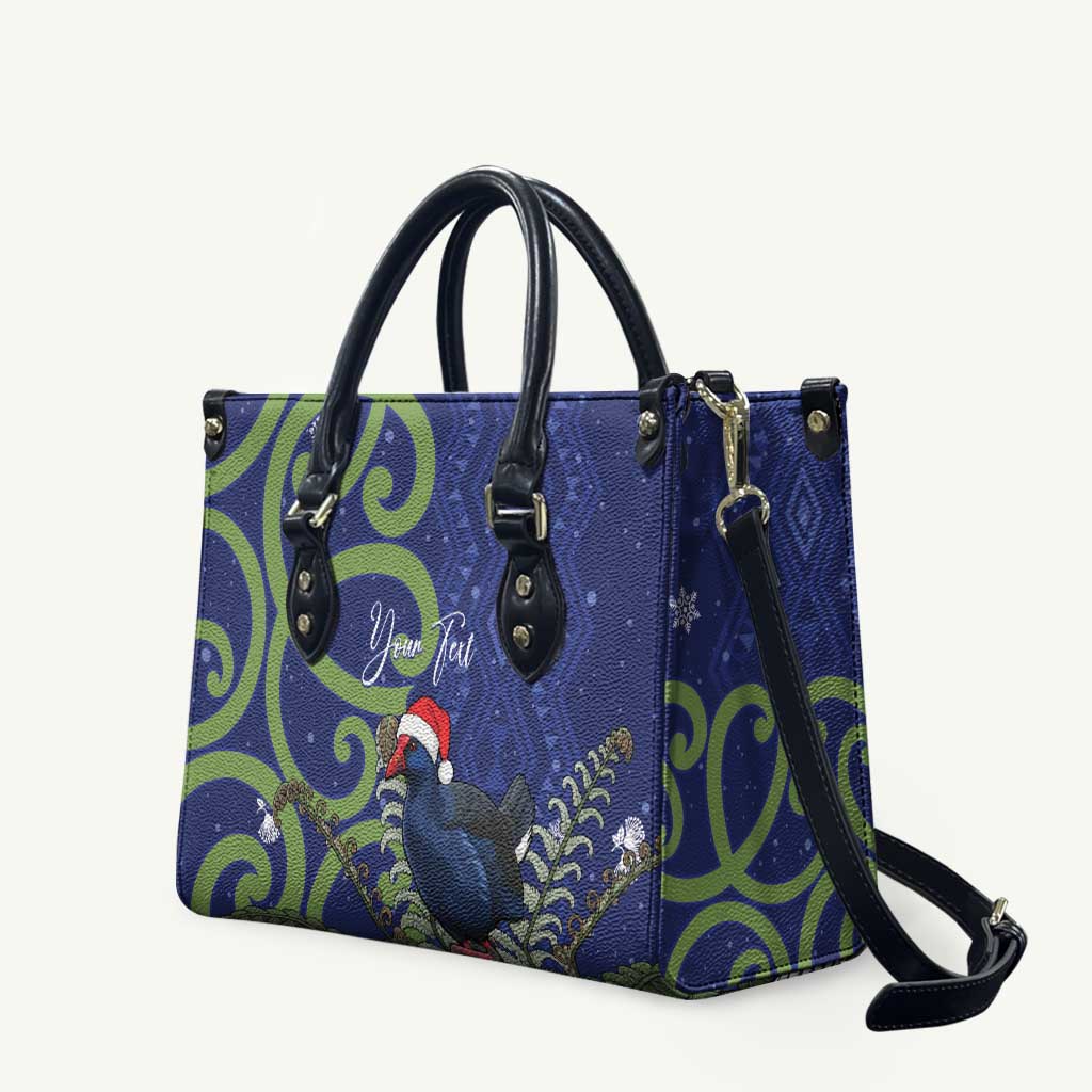 Personalized New Zealand Pukeko Christmas Leather Bag Meri Kirihimete Taniko Ponga Koru Blue LT14 Blue - Polynesian Pride
