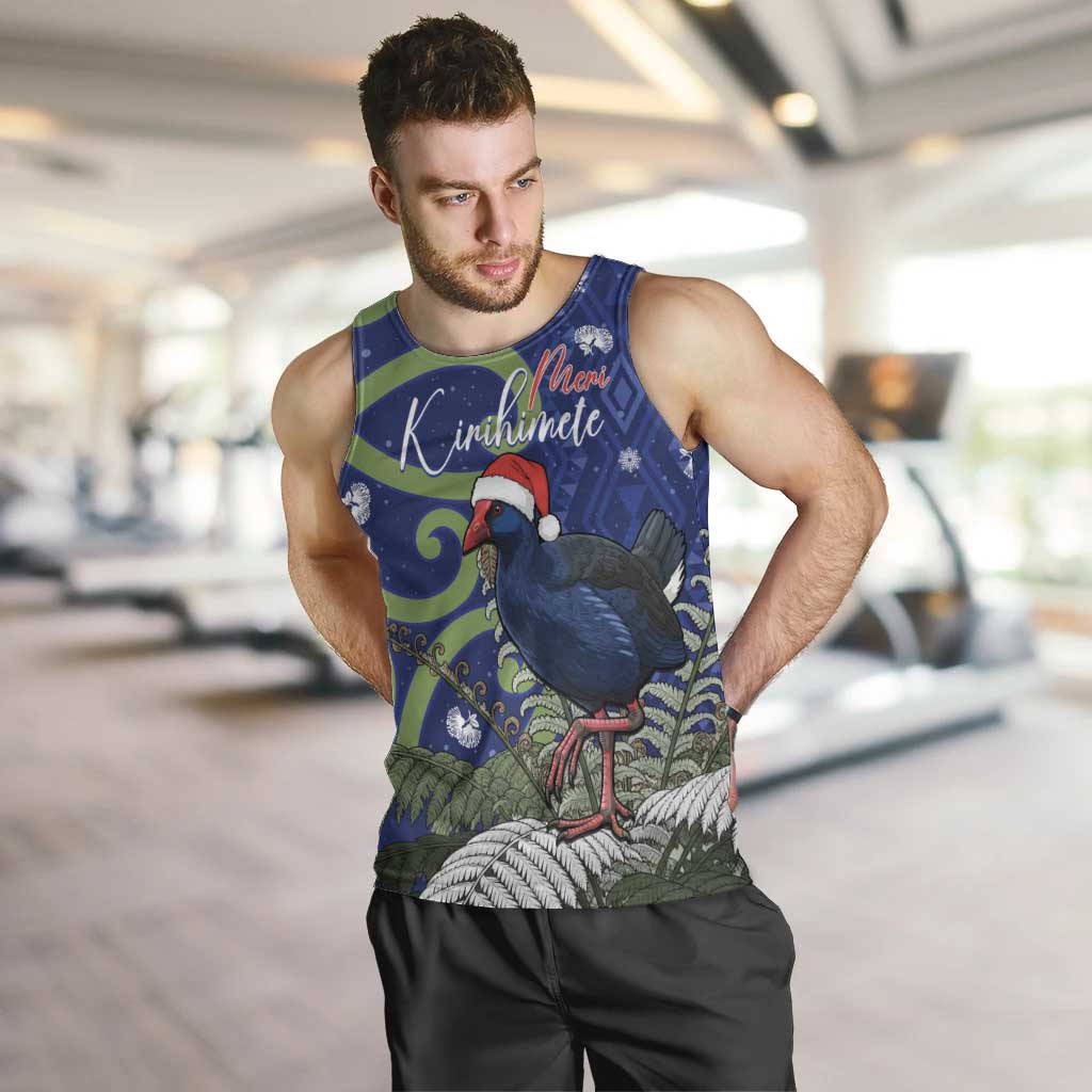 Personalized New Zealand Pukeko Christmas Men Tank Top Meri Kirihimete Taniko Ponga Koru Blue LT14 Blue - Polynesian Pride