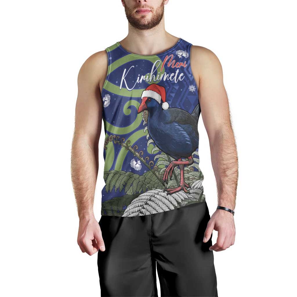 Personalized New Zealand Pukeko Christmas Men Tank Top Meri Kirihimete Taniko Ponga Koru Blue LT14 - Polynesian Pride