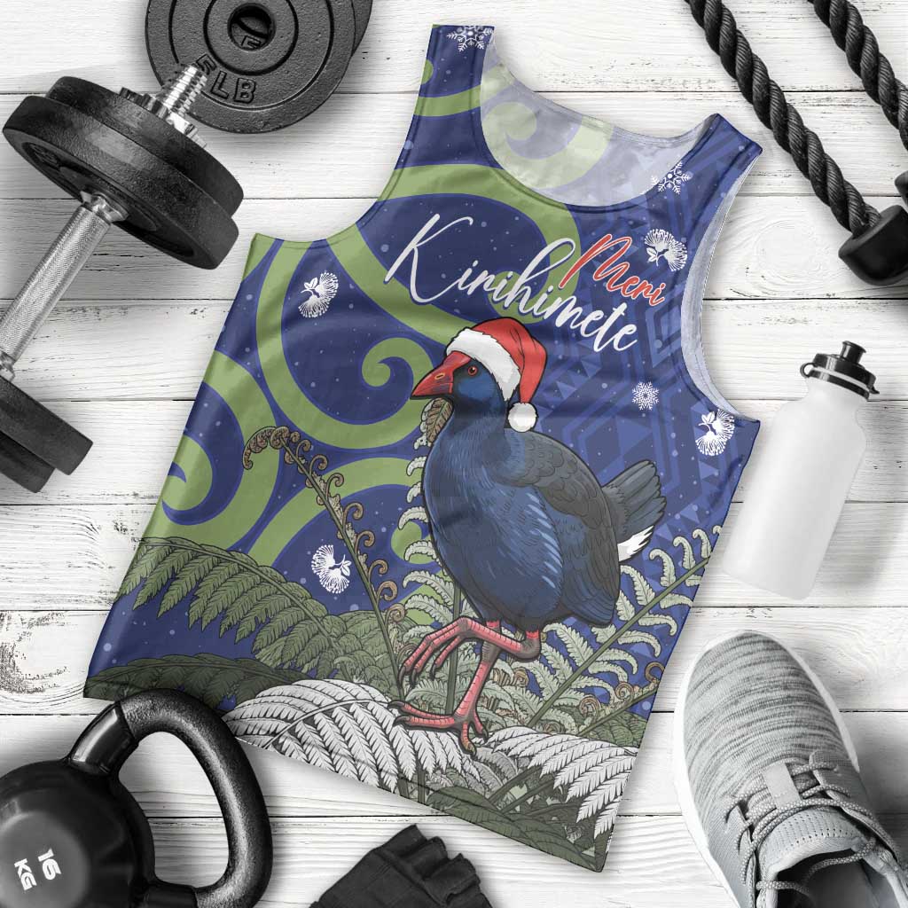 Personalized New Zealand Pukeko Christmas Men Tank Top Meri Kirihimete Taniko Ponga Koru Blue LT14 - Polynesian Pride