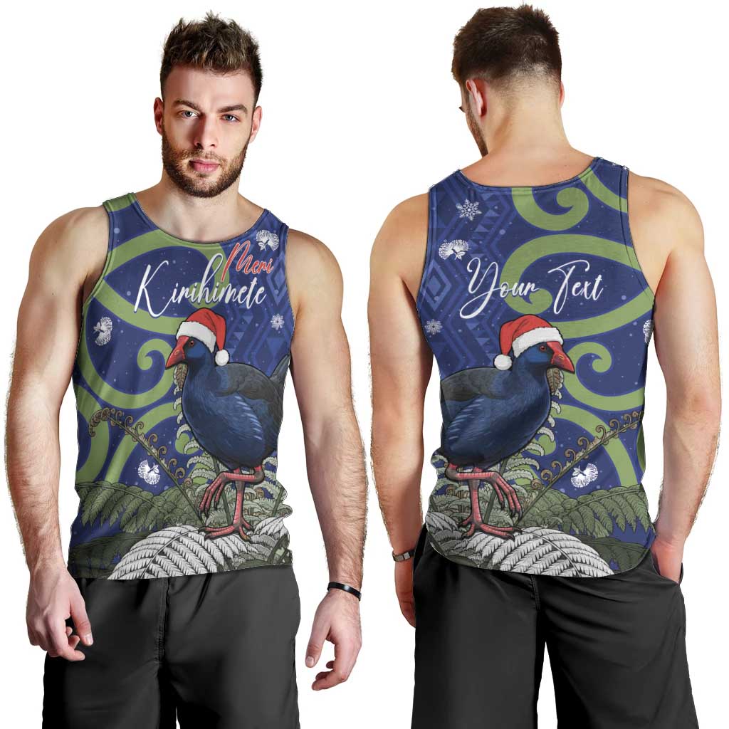 Personalized New Zealand Pukeko Christmas Men Tank Top Meri Kirihimete Taniko Ponga Koru Blue LT14 - Polynesian Pride