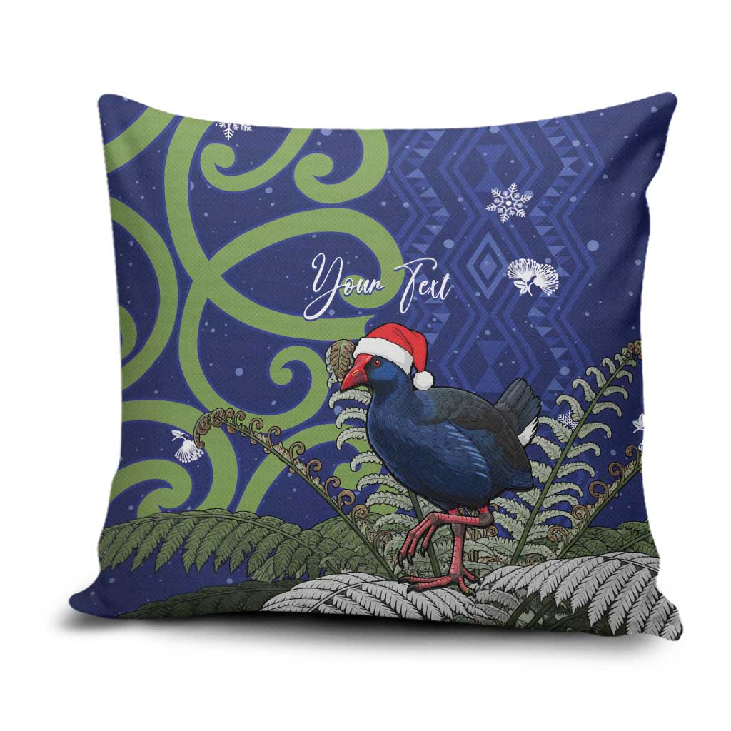 Personalized New Zealand Pukeko Christmas Pillow Cover Meri Kirihimete Taniko Ponga Koru Blue LT14 Blue - Polynesian Pride