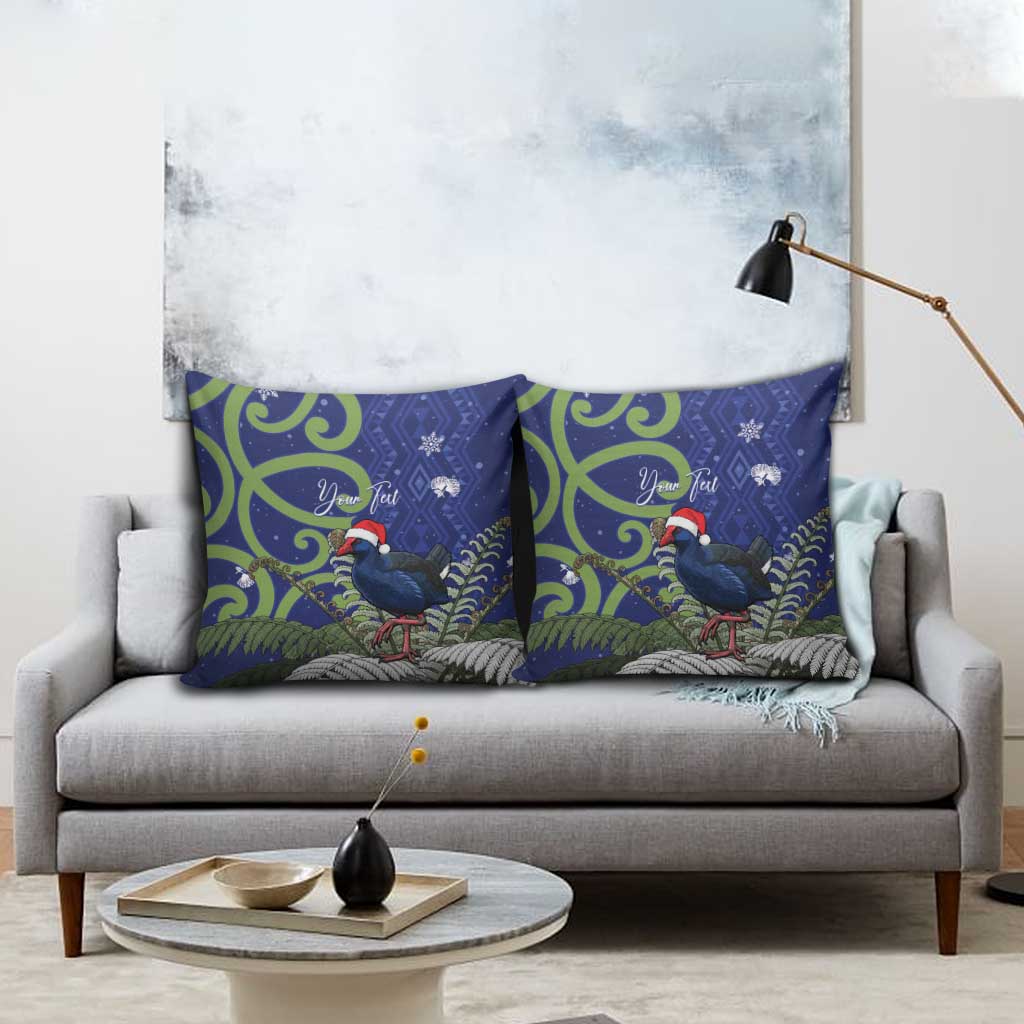 Personalized New Zealand Pukeko Christmas Pillow Cover Meri Kirihimete Taniko Ponga Koru Blue LT14 - Polynesian Pride