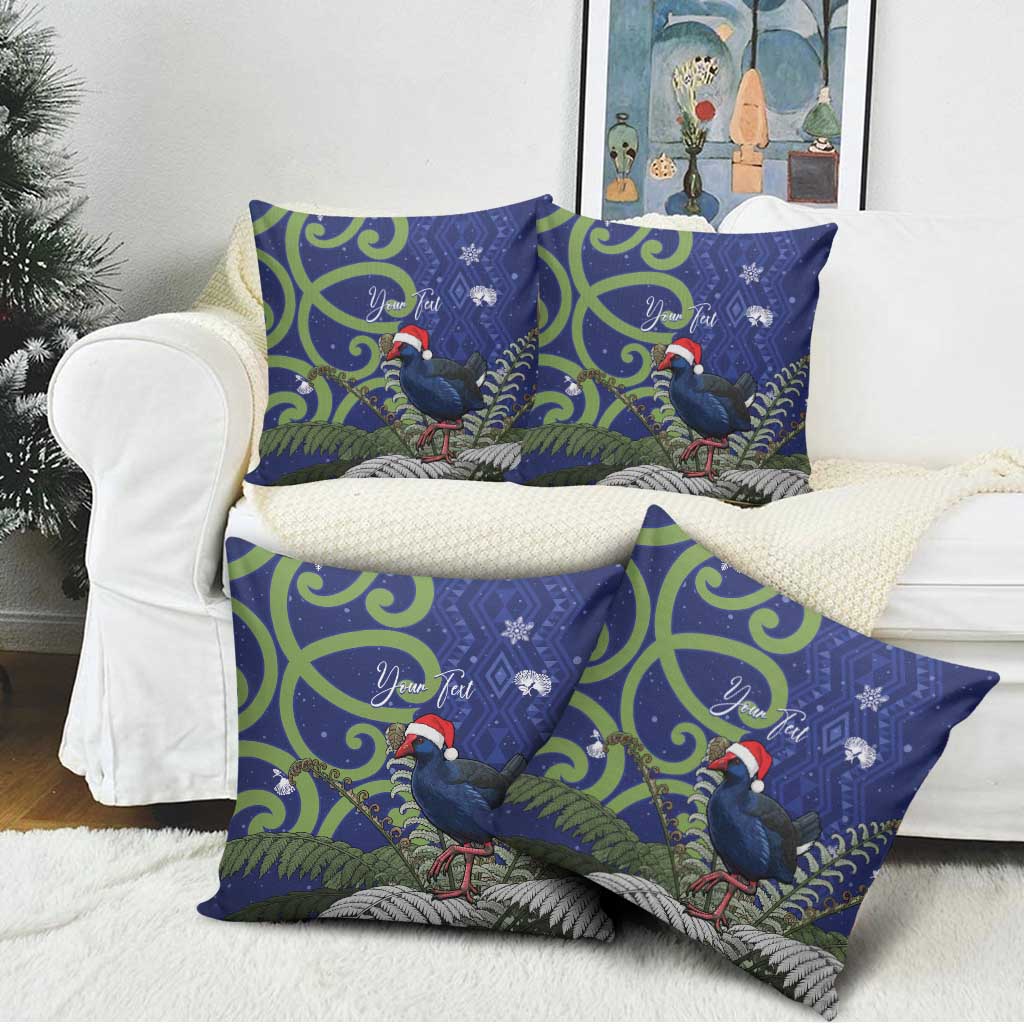Personalized New Zealand Pukeko Christmas Pillow Cover Meri Kirihimete Taniko Ponga Koru Blue LT14 - Polynesian Pride