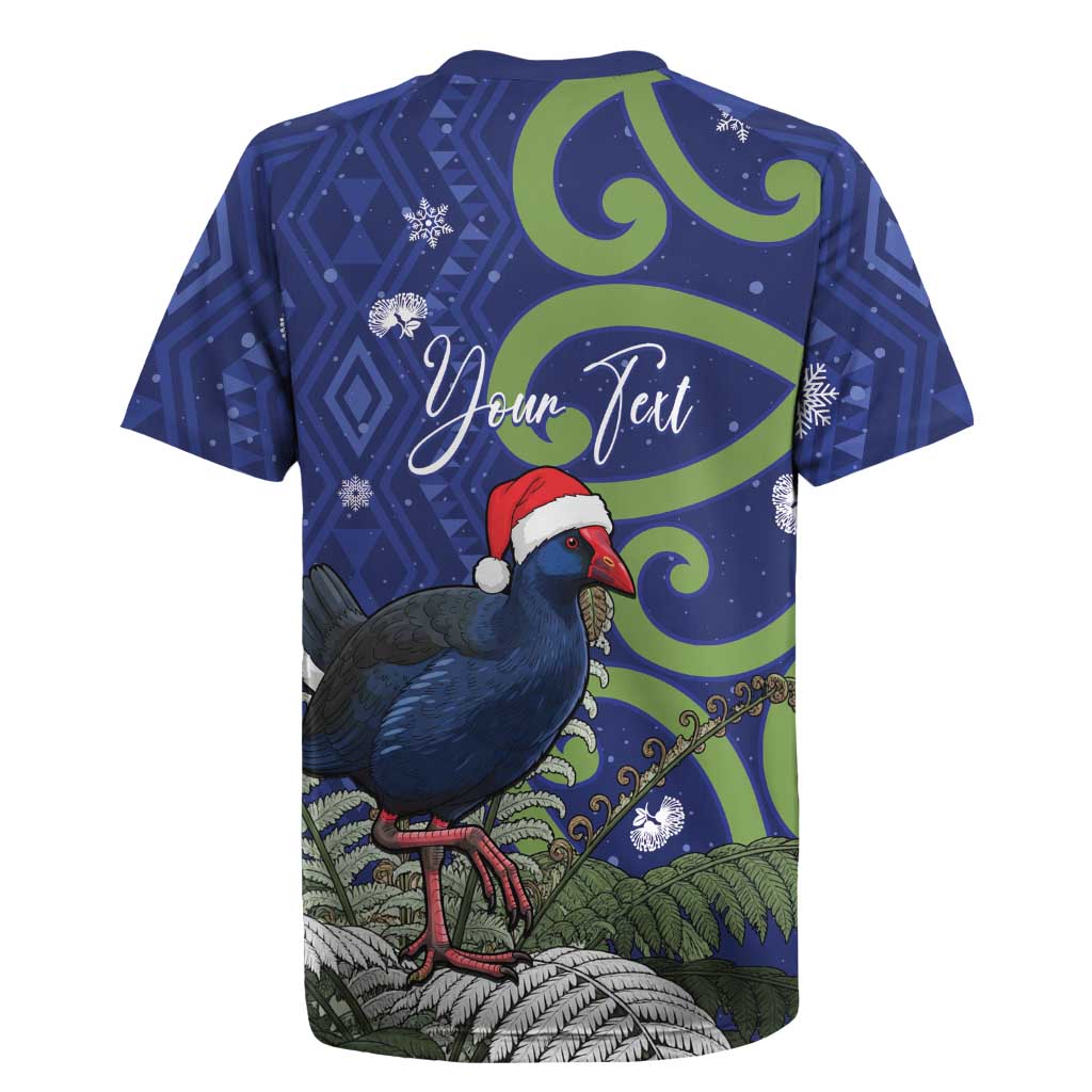 Personalized New Zealand Pukeko Christmas Rugby Jersey Meri Kirihimete Taniko Ponga Koru Blue LT14 - Polynesian Pride
