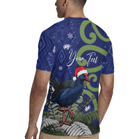 Personalized New Zealand Pukeko Christmas Rugby Jersey Meri Kirihimete Taniko Ponga Koru Blue LT14 - Polynesian Pride