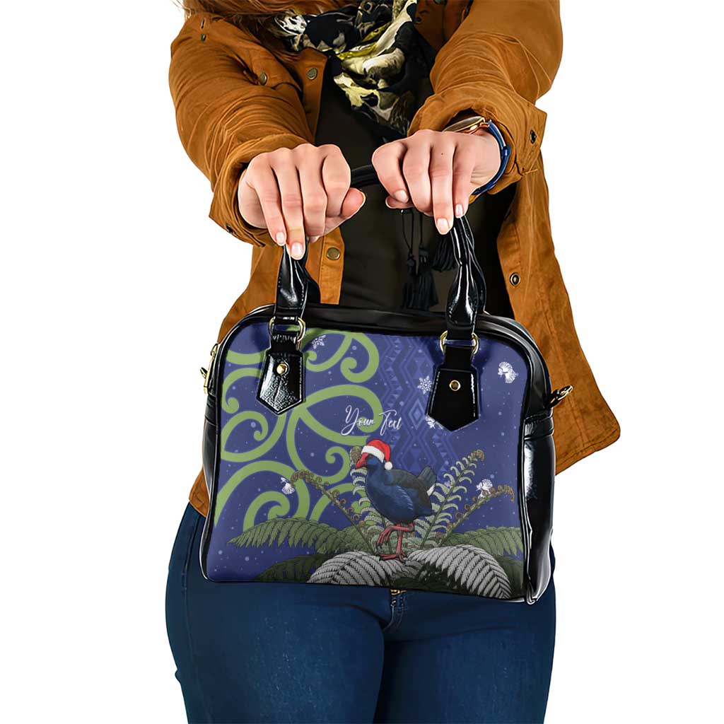 Personalized New Zealand Pukeko Christmas Shoulder Handbag Meri Kirihimete Taniko Ponga Koru Blue LT14 One Size Blue - Polynesian Pride