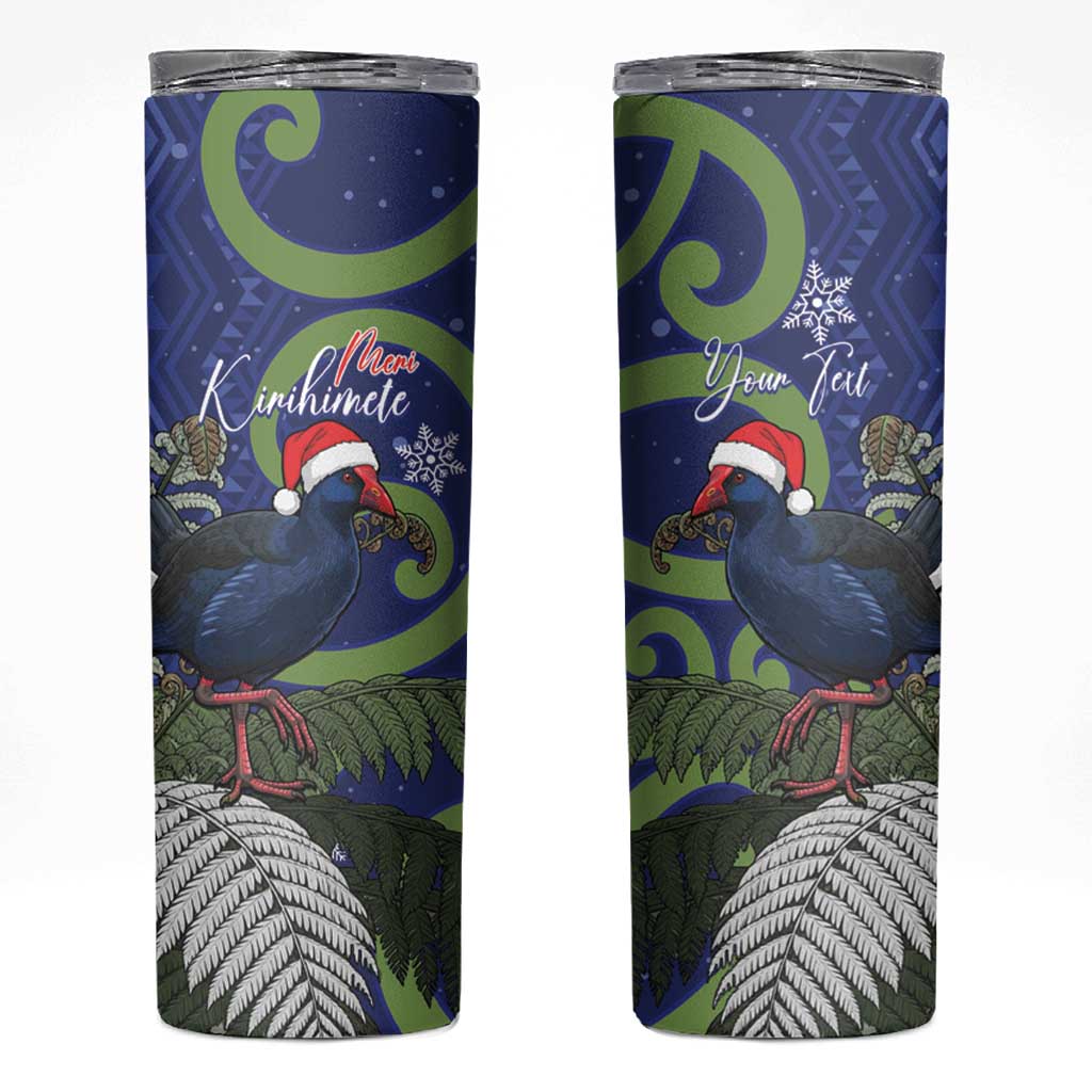 Personalized New Zealand Pukeko Christmas Skinny Tumbler Meri Kirihimete Taniko Ponga Koru Blue LT14 Blue - Polynesian Pride