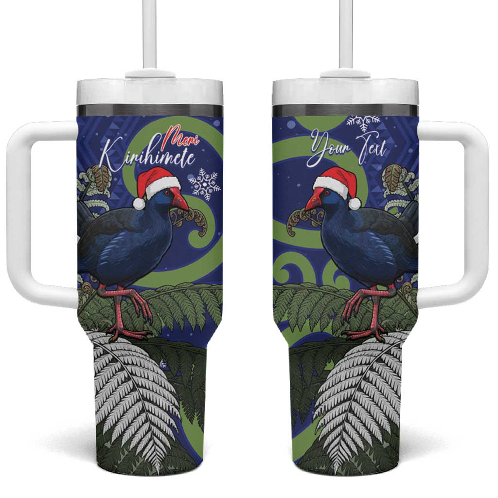 Personalized New Zealand Pukeko Christmas Tumbler With Handle Meri Kirihimete Taniko Ponga Koru Blue LT14 One Size: 40 oz Blue - Polynesian Pride