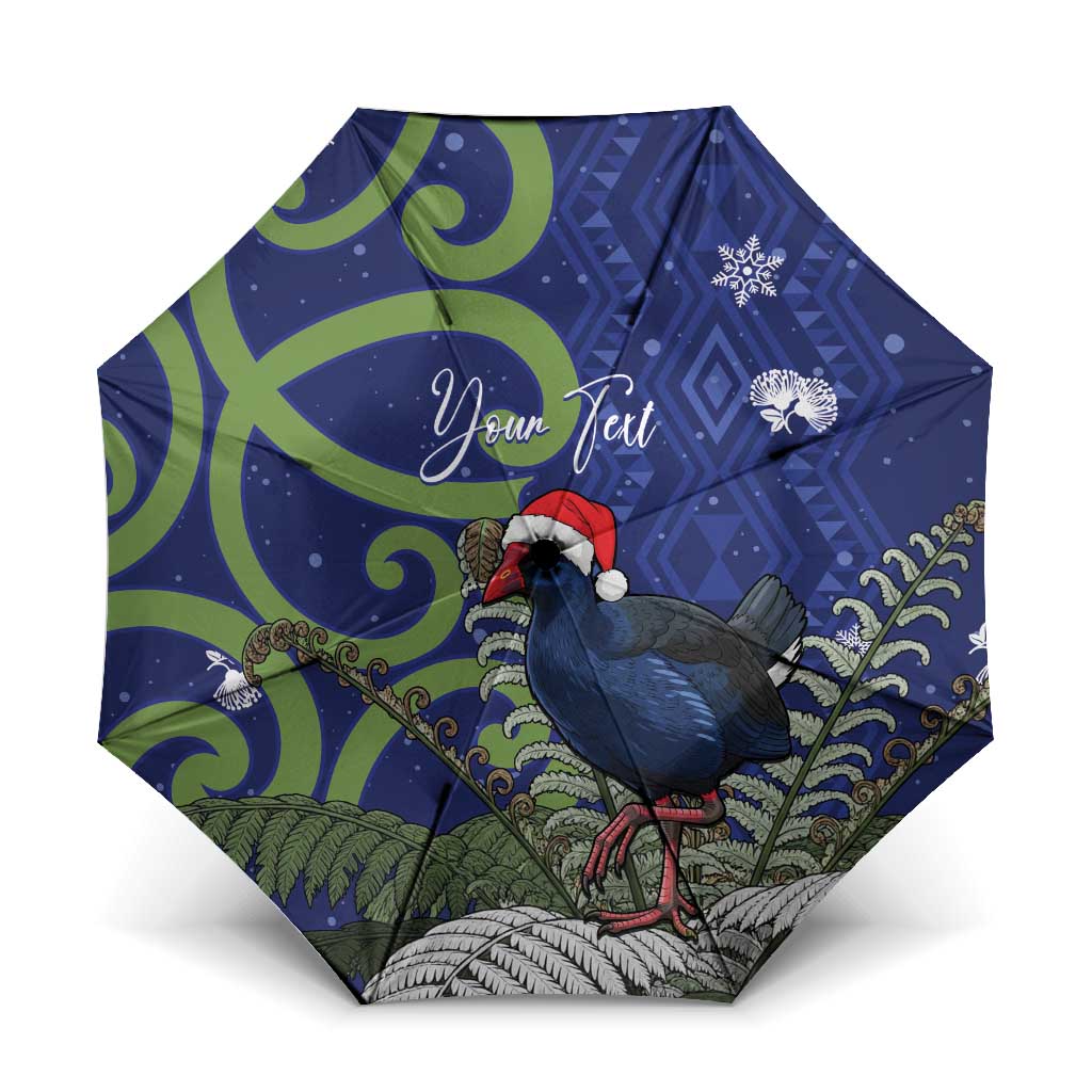 Personalized New Zealand Pukeko Christmas Umbrella Meri Kirihimete Taniko Ponga Koru Blue LT14 One Size Folded 11.42 inch Opened Diameter 37.4 inch Blue - Polynesian Pride