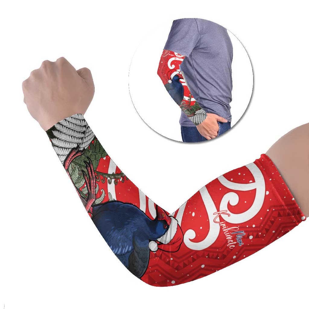 Personalized New Zealand Pukeko Christmas Arm Sleeves Meri Kirihimete Taniko Ponga Koru Red LT14 Set of 2 Red - Polynesian Pride