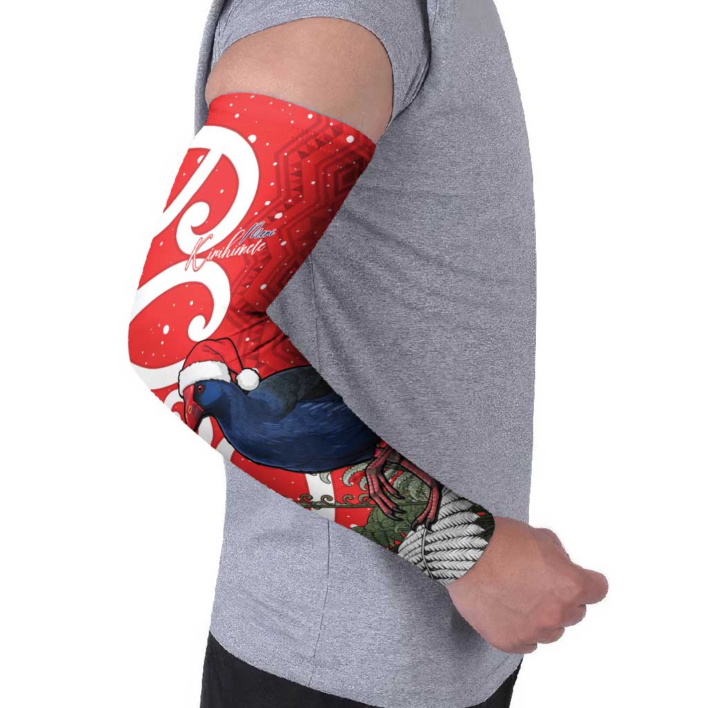 Personalized New Zealand Pukeko Christmas Arm Sleeves Meri Kirihimete Taniko Ponga Koru Red LT14 - Polynesian Pride