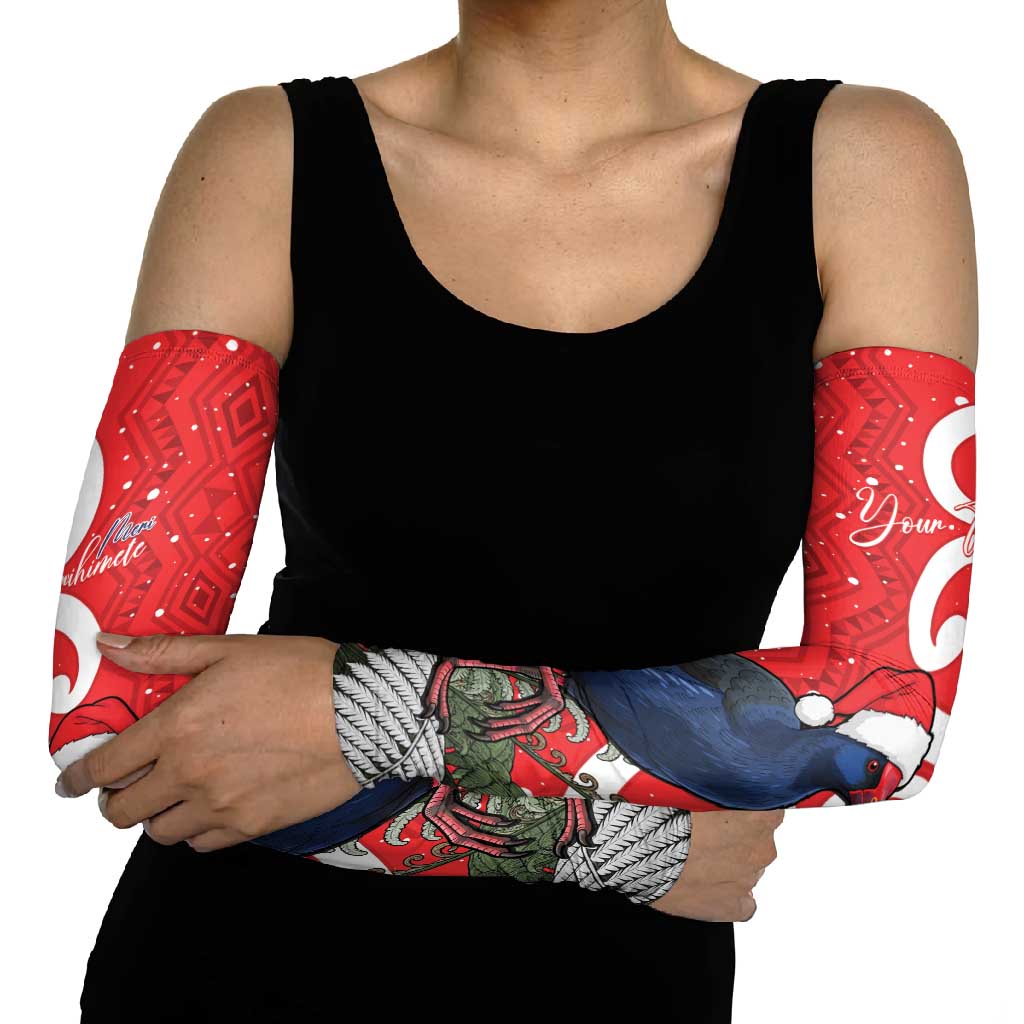 Personalized New Zealand Pukeko Christmas Arm Sleeves Meri Kirihimete Taniko Ponga Koru Red LT14 - Polynesian Pride