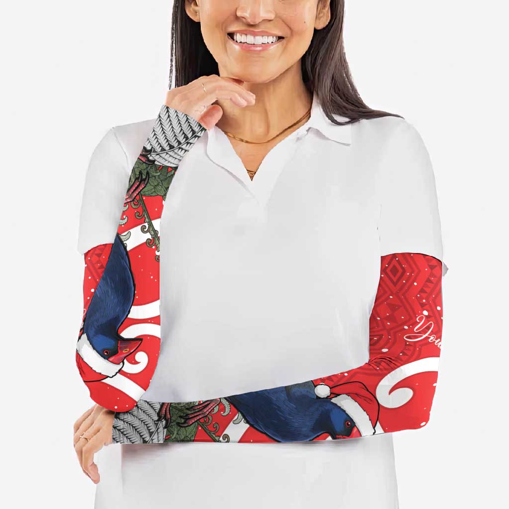 Personalized New Zealand Pukeko Christmas Arm Sleeves Meri Kirihimete Taniko Ponga Koru Red LT14 - Polynesian Pride