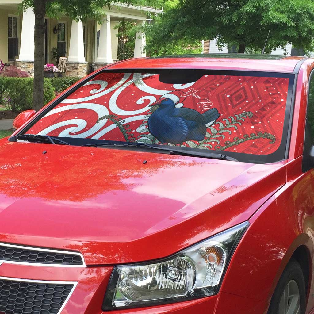 Personalized New Zealand Pukeko Christmas Auto Sun Shade Meri Kirihimete Taniko Ponga Koru Red LT14 - Polynesian Pride