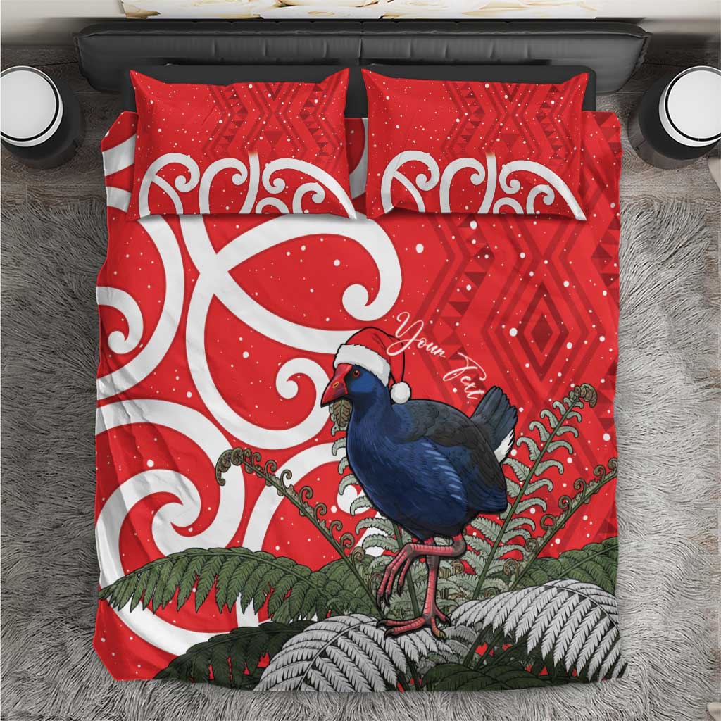 Personalized New Zealand Pukeko Christmas Bedding Set Meri Kirihimete Taniko Ponga Koru Red LT14 Red - Polynesian Pride