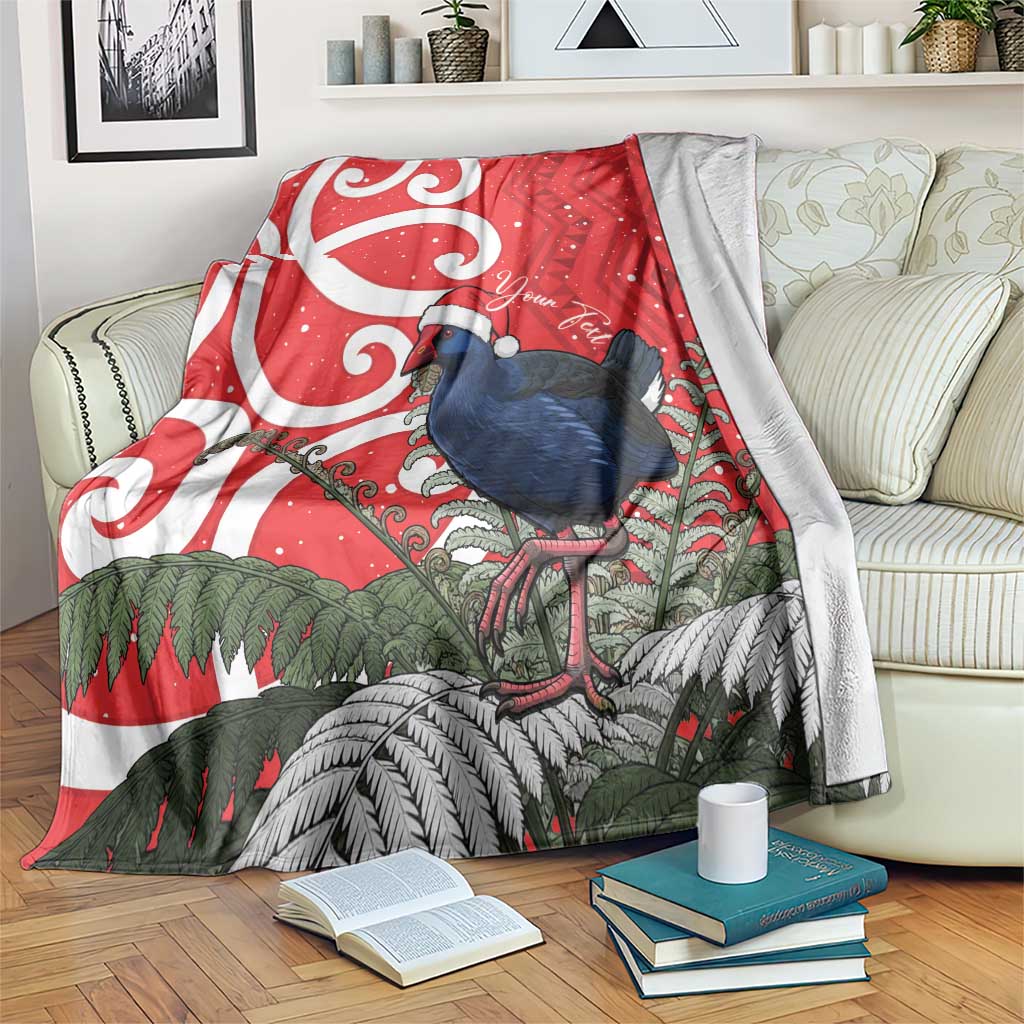 Personalized New Zealand Pukeko Christmas Blanket Meri Kirihimete Taniko Ponga Koru Red LT14 Red - Polynesian Pride