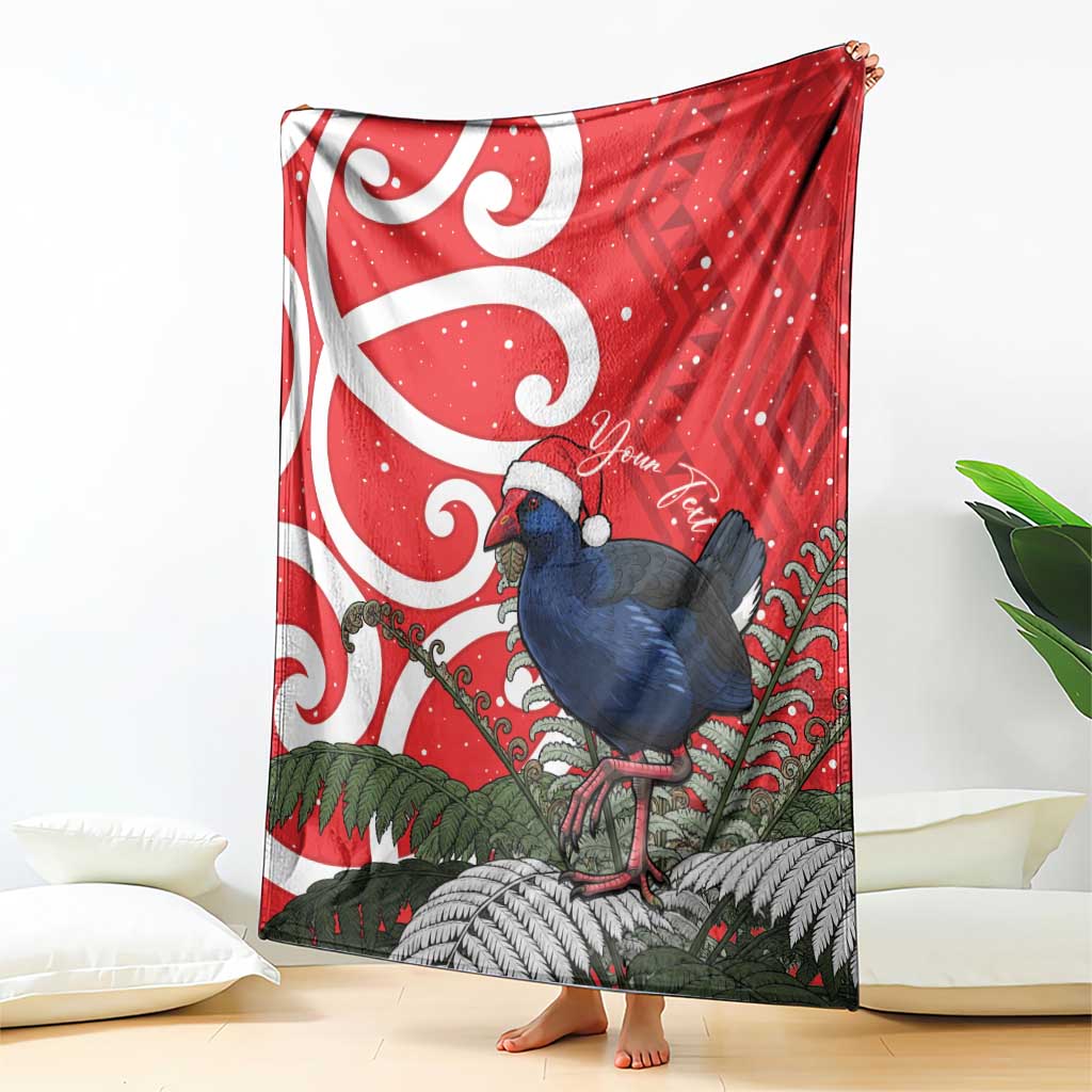 Personalized New Zealand Pukeko Christmas Blanket Meri Kirihimete Taniko Ponga Koru Red LT14 - Polynesian Pride