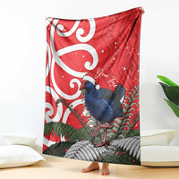Personalized New Zealand Pukeko Christmas Blanket Meri Kirihimete Taniko Ponga Koru Red LT14 - Polynesian Pride