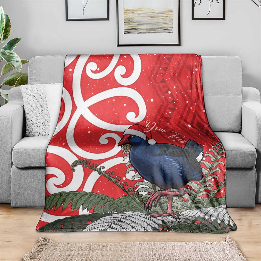 Personalized New Zealand Pukeko Christmas Blanket Meri Kirihimete Taniko Ponga Koru Red LT14 - Polynesian Pride