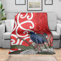 Personalized New Zealand Pukeko Christmas Blanket Meri Kirihimete Taniko Ponga Koru Red LT14 - Polynesian Pride