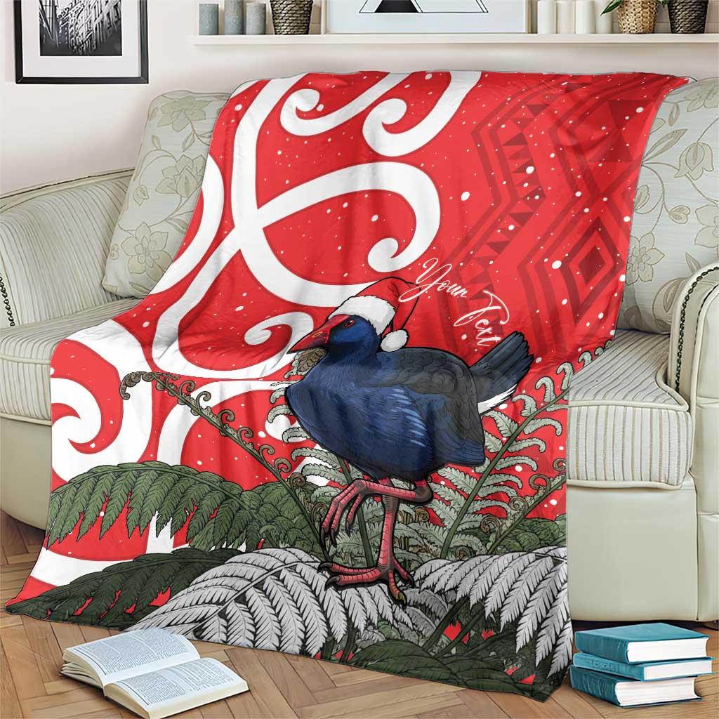 Personalized New Zealand Pukeko Christmas Blanket Meri Kirihimete Taniko Ponga Koru Red LT14 - Polynesian Pride