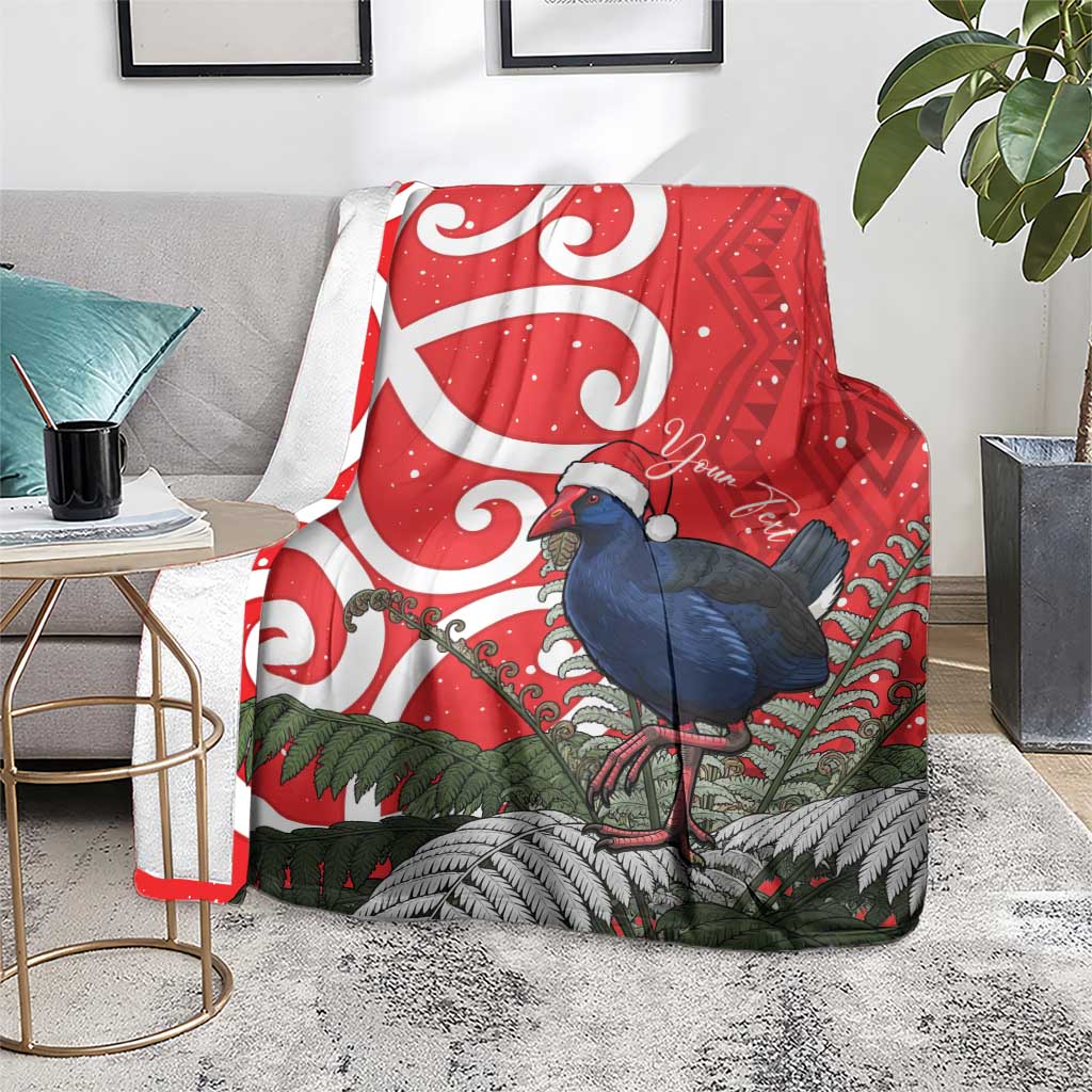 Personalized New Zealand Pukeko Christmas Blanket Meri Kirihimete Taniko Ponga Koru Red LT14 - Polynesian Pride