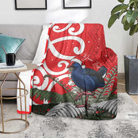 Personalized New Zealand Pukeko Christmas Blanket Meri Kirihimete Taniko Ponga Koru Red LT14 - Polynesian Pride
