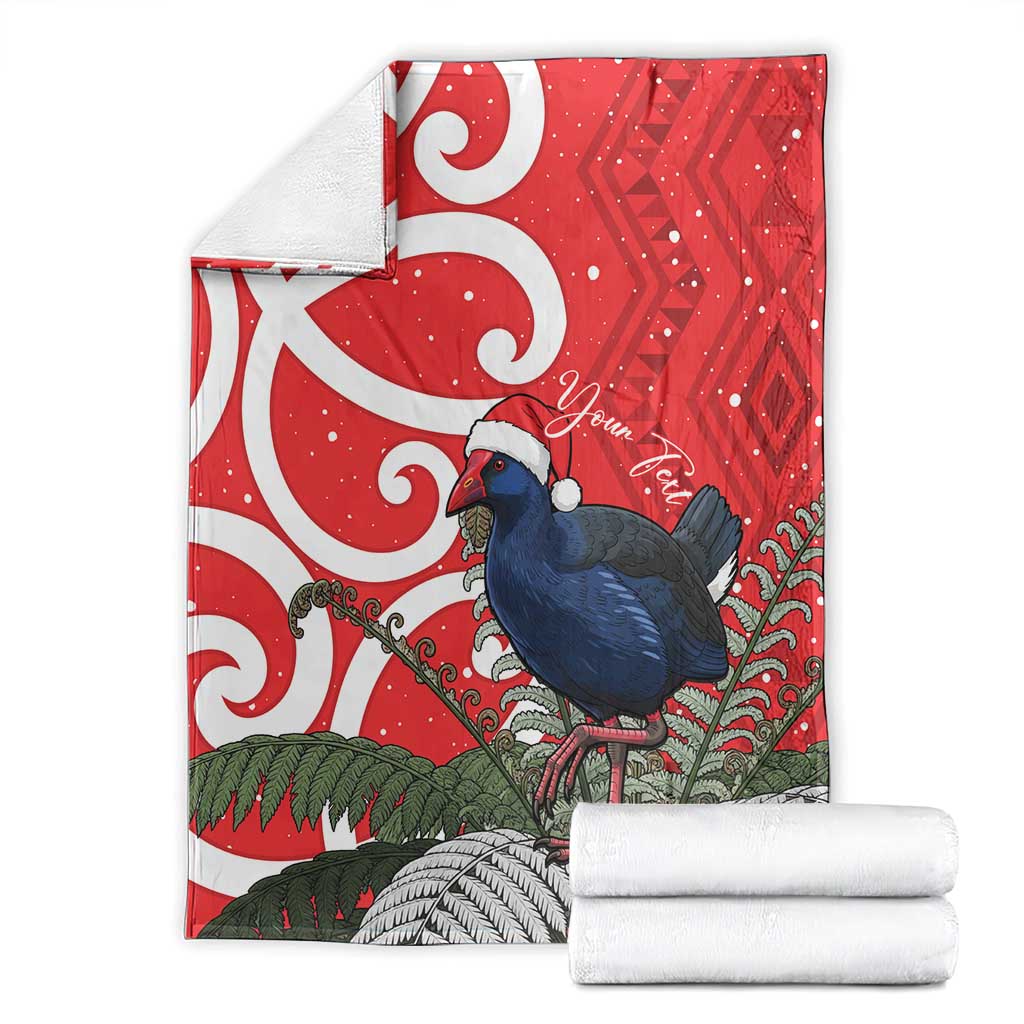 Personalized New Zealand Pukeko Christmas Blanket Meri Kirihimete Taniko Ponga Koru Red LT14 - Polynesian Pride