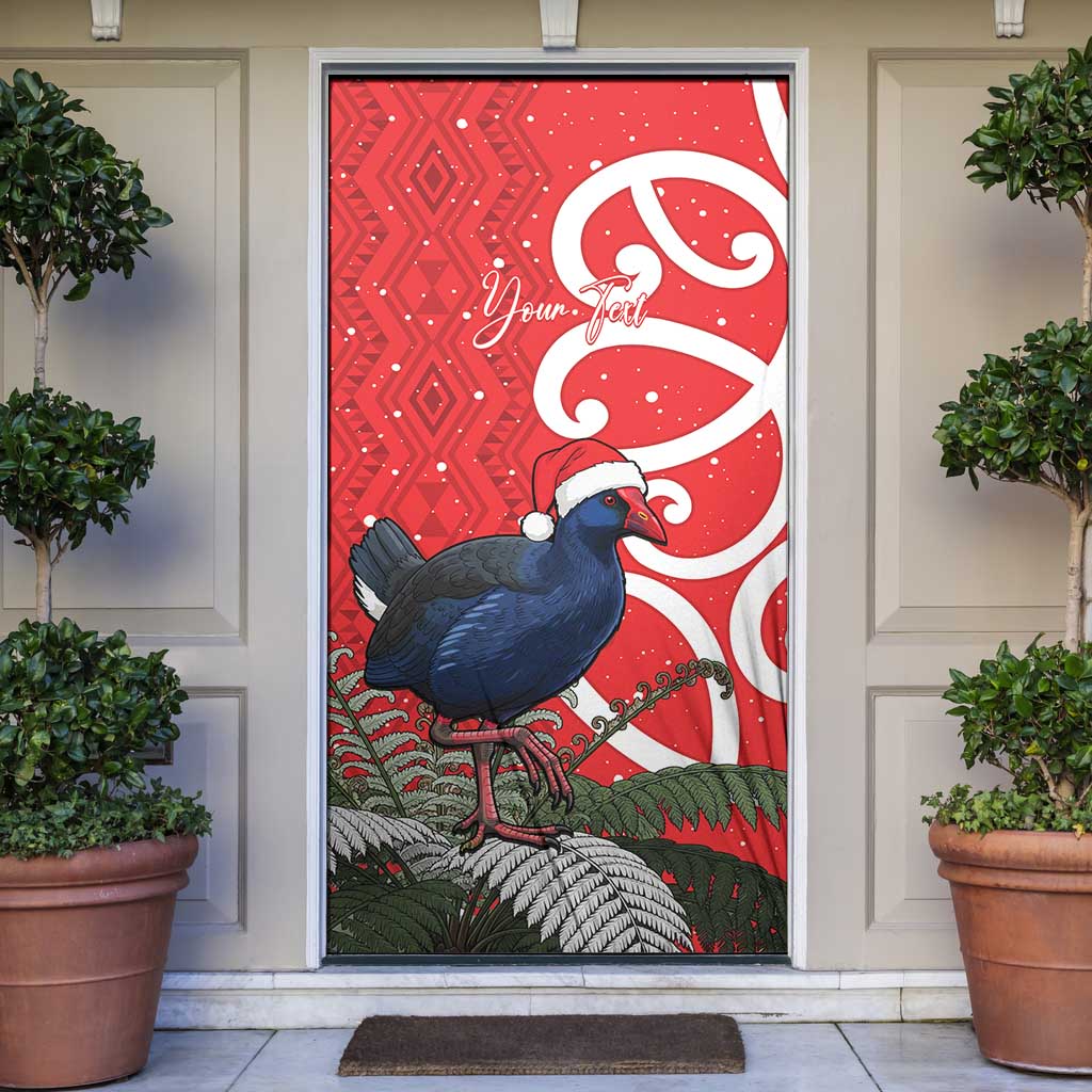 Personalized New Zealand Pukeko Christmas Door Cover Meri Kirihimete Taniko Ponga Koru Red LT14 Red - Polynesian Pride