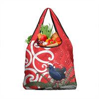 Personalized New Zealand Pukeko Christmas Grocery Bag Meri Kirihimete Taniko Ponga Koru Red LT14 1-pack One Size Red - Polynesian Pride