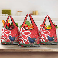 Personalized New Zealand Pukeko Christmas Grocery Bag Meri Kirihimete Taniko Ponga Koru Red LT14 3-pack One Size Red - Polynesian Pride
