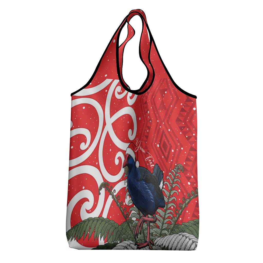 Personalized New Zealand Pukeko Christmas Grocery Bag Meri Kirihimete Taniko Ponga Koru Red LT14 - Polynesian Pride