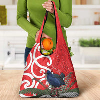 Personalized New Zealand Pukeko Christmas Grocery Bag Meri Kirihimete Taniko Ponga Koru Red LT14 - Polynesian Pride