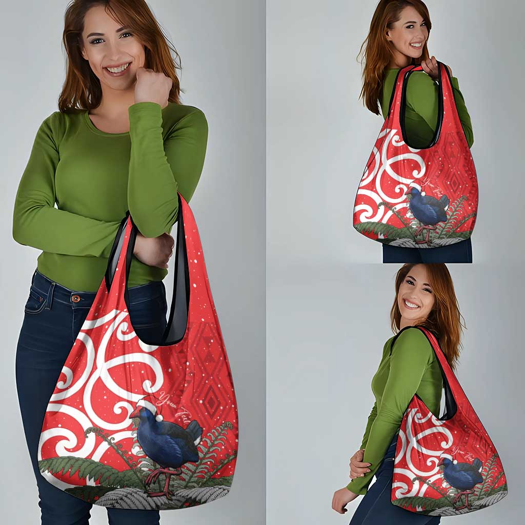 Personalized New Zealand Pukeko Christmas Grocery Bag Meri Kirihimete Taniko Ponga Koru Red LT14 - Polynesian Pride