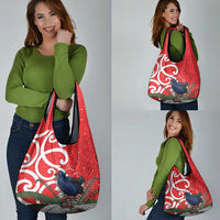 Personalized New Zealand Pukeko Christmas Grocery Bag Meri Kirihimete Taniko Ponga Koru Red LT14 - Polynesian Pride