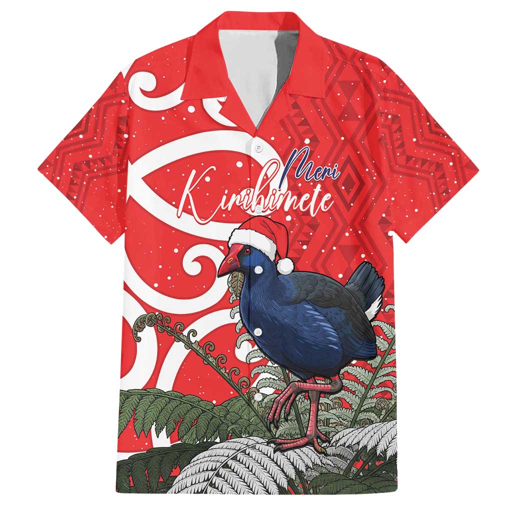 Personalized New Zealand Pukeko Christmas Hawaiian Shirt Meri Kirihimete Taniko Ponga Koru Red LT14 Red - Polynesian Pride
