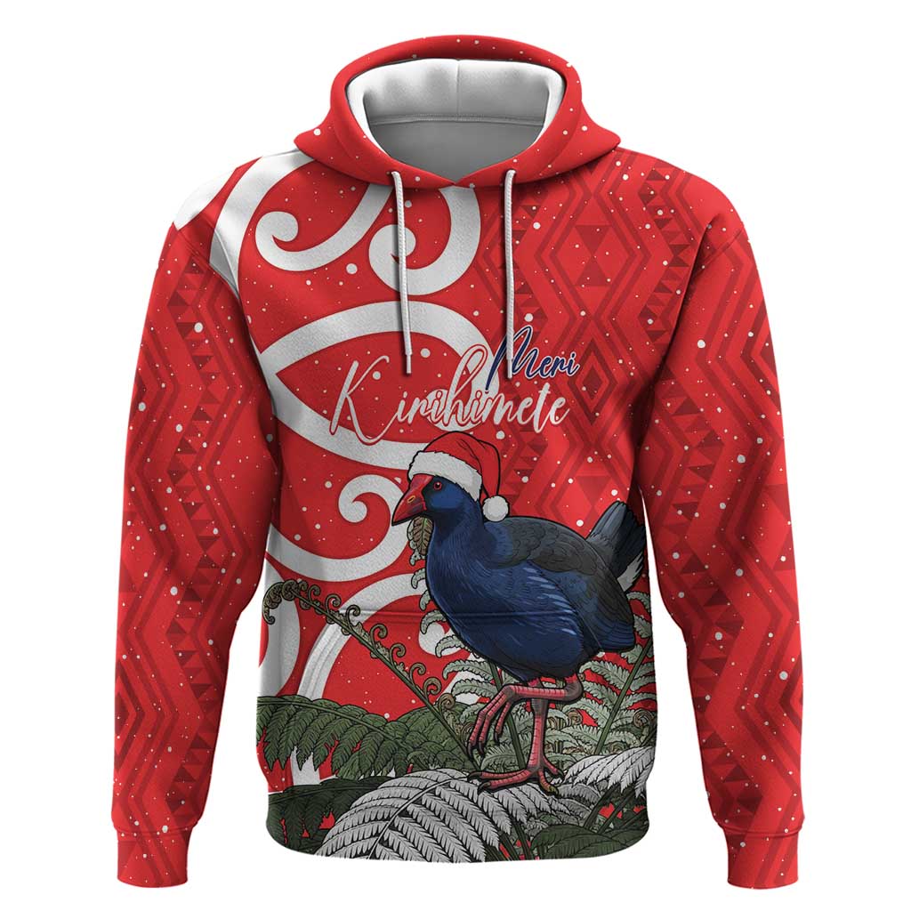Personalized New Zealand Pukeko Christmas Hoodie Meri Kirihimete Taniko Ponga Koru Red LT14 Pullover Hoodie Red - Polynesian Pride