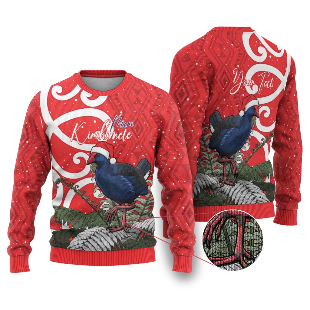 Personalized New Zealand Pukeko Christmas Ugly Christmas Sweater Meri Kirihimete Taniko Ponga Koru Red LT14 Red - Polynesian Pride