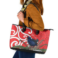 Personalized New Zealand Pukeko Christmas Leather Tote Bag Meri Kirihimete Taniko Ponga Koru Red LT14 Red - Polynesian Pride
