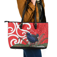 Personalized New Zealand Pukeko Christmas Leather Tote Bag Meri Kirihimete Taniko Ponga Koru Red LT14 - Polynesian Pride