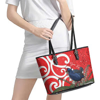 Personalized New Zealand Pukeko Christmas Leather Tote Bag Meri Kirihimete Taniko Ponga Koru Red LT14 - Polynesian Pride
