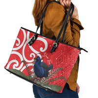 Personalized New Zealand Pukeko Christmas Leather Tote Bag Meri Kirihimete Taniko Ponga Koru Red LT14 - Polynesian Pride