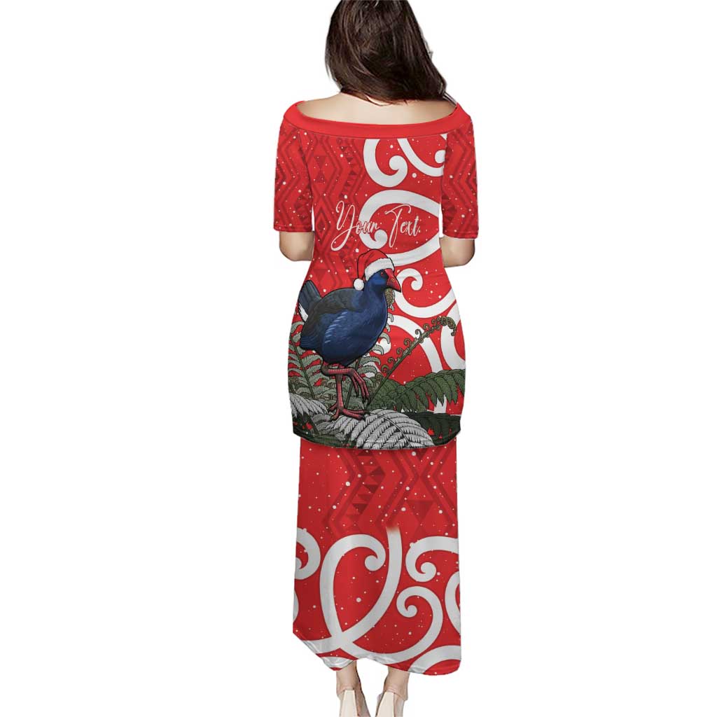 Personalized New Zealand Pukeko Christmas Puletasi Meri Kirihimete Taniko Ponga Koru Red LT14 - Polynesian Pride