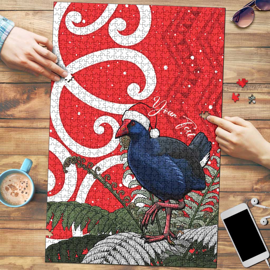 Personalized New Zealand Pukeko Christmas Puzzle Meri Kirihimete Taniko Ponga Koru Red LT14 Red - Polynesian Pride