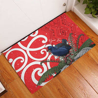 Personalized New Zealand Pukeko Christmas Rubber Doormat Meri Kirihimete Taniko Ponga Koru Red LT14 - Polynesian Pride